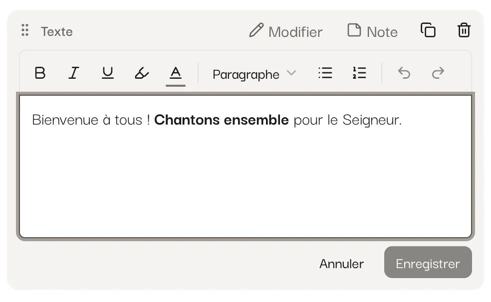 L'éditeur de texte d'un moment, avec sa barre de mise en forme.