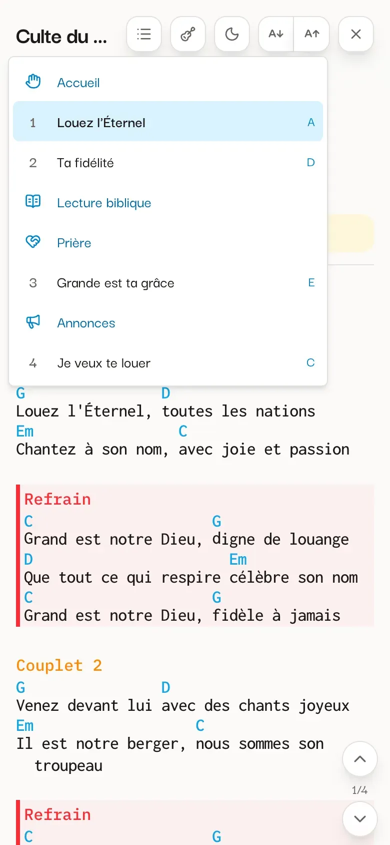 Le sommaire du Live : un appui sur une entrée y mène directement.